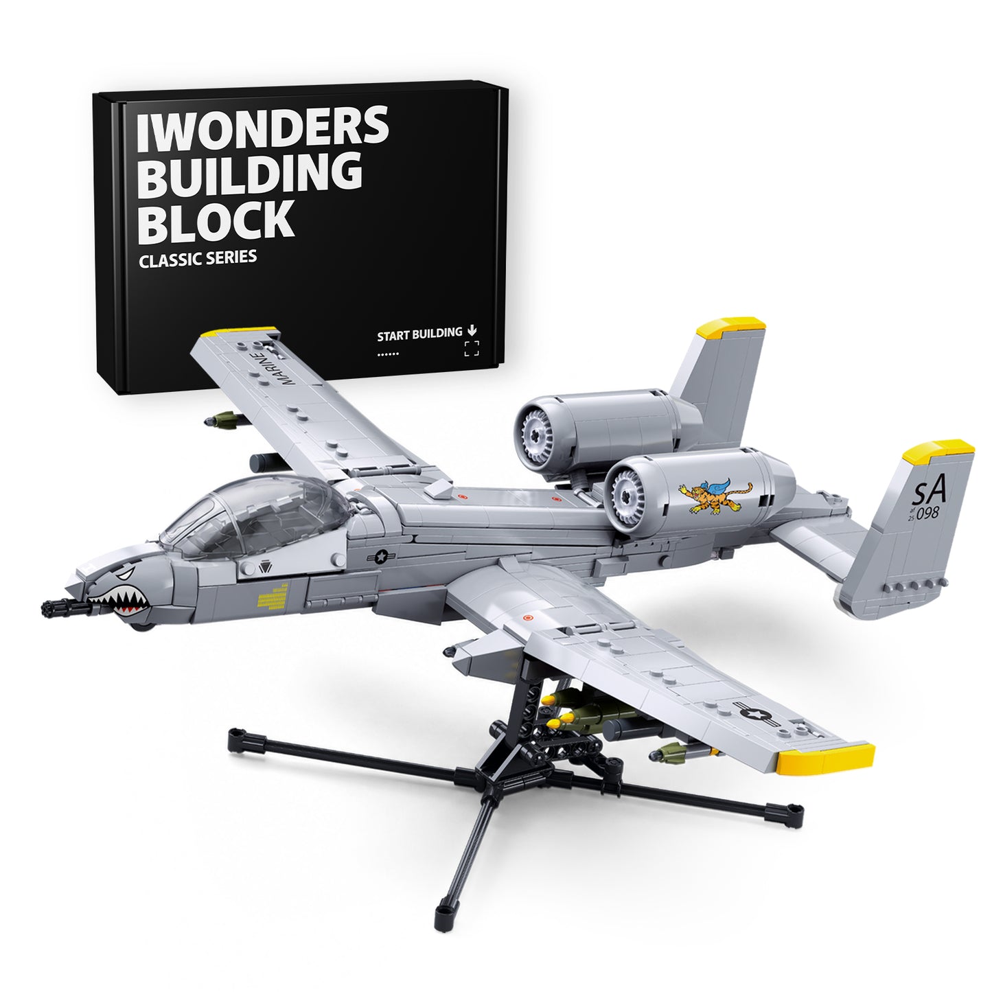 iWonders B1362 A-10 attack aircraft building block set, highly detailed military jet model with realistic structure and movable features. Perfect for collectors, military enthusiasts, and display or gift use.