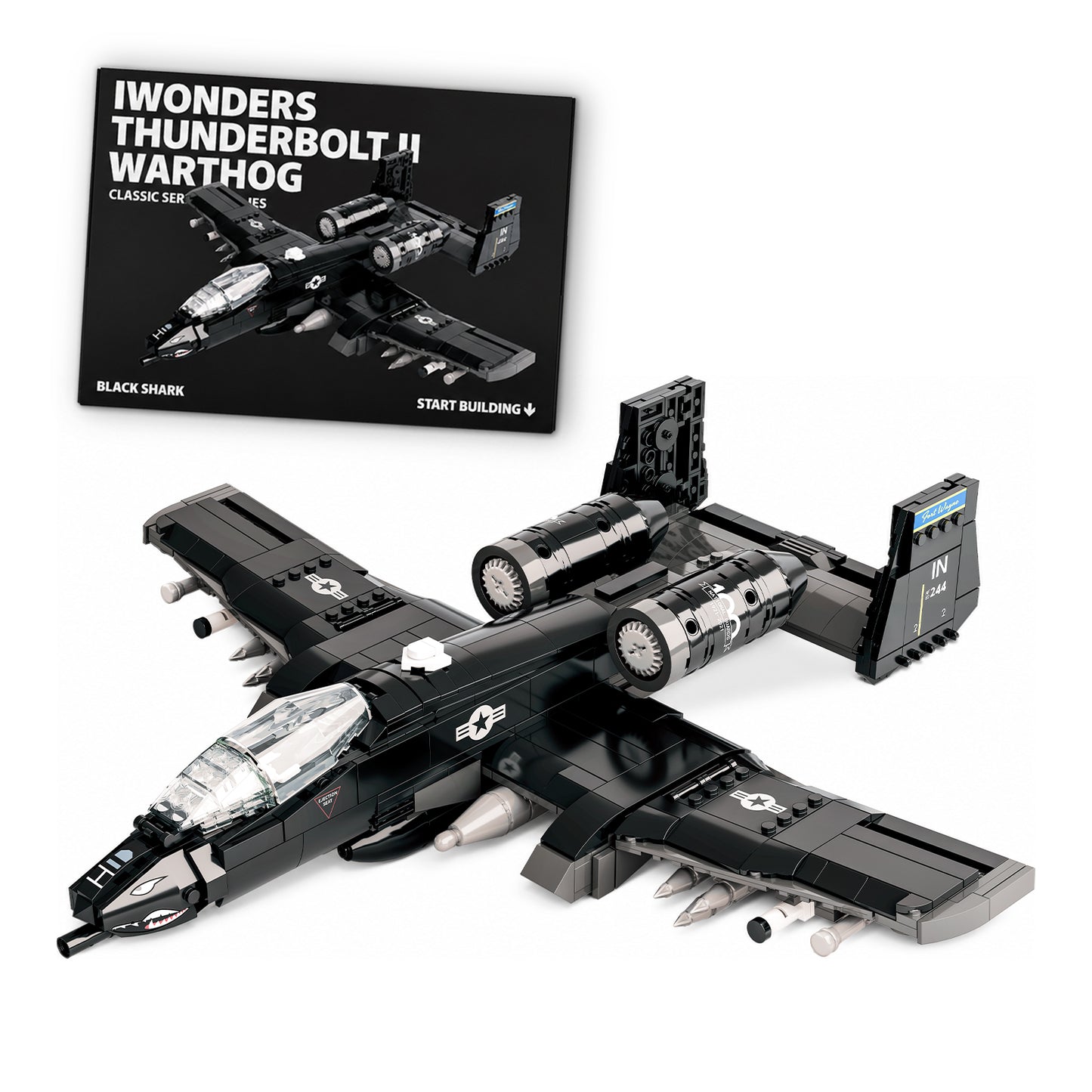 iWonders Thunderbolt II Warthog military building block model with detailed aircraft design and packaging.