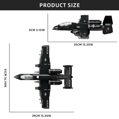 Black military jet building block model with detailed dimensions for collectors and enthusiasts