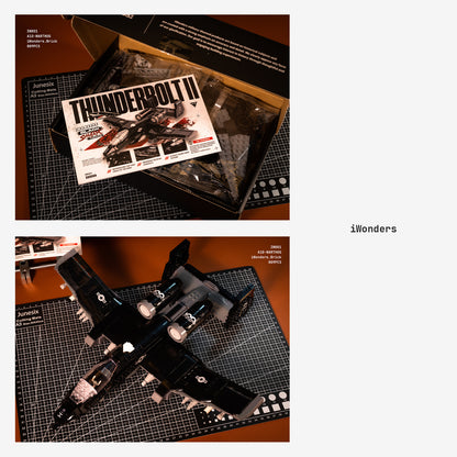 A-10 Warthog military aircraft building block set, Thunderbolt II model with detailed brick construction and weapon loadouts