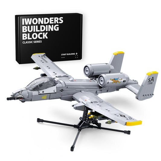 iWonders B1362 A-10 attack aircraft building block set, highly detailed military jet model with realistic structure and movable features. Perfect for collectors, military enthusiasts, and display or gift use.