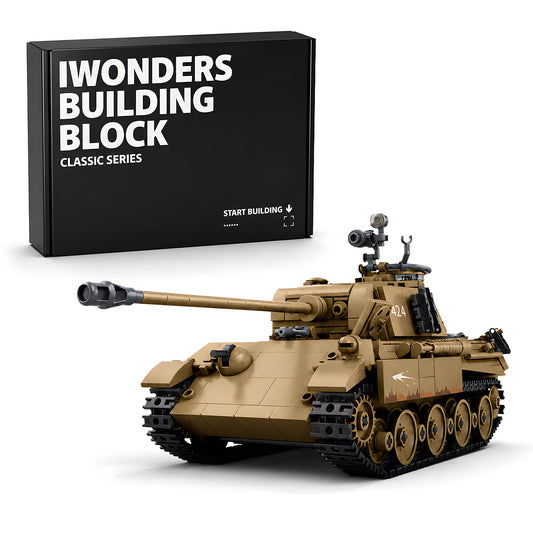 Military tank building block set with detailed turret and tracks, classic series design